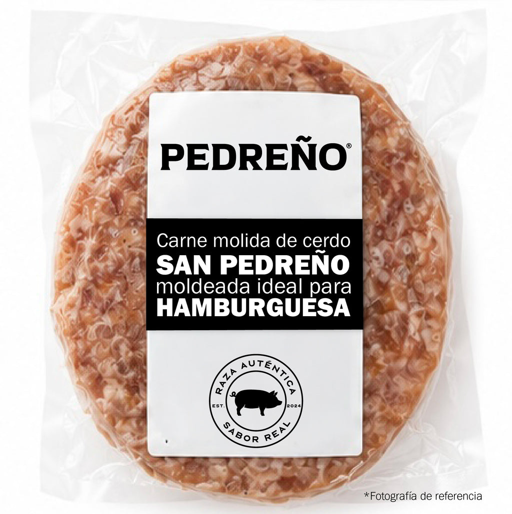 CARNE MOLIDA DE CERDO SAN PEDREÑO MOLDEADA IDEAL PARA HAMBURGUESA  150g X 4 UND
