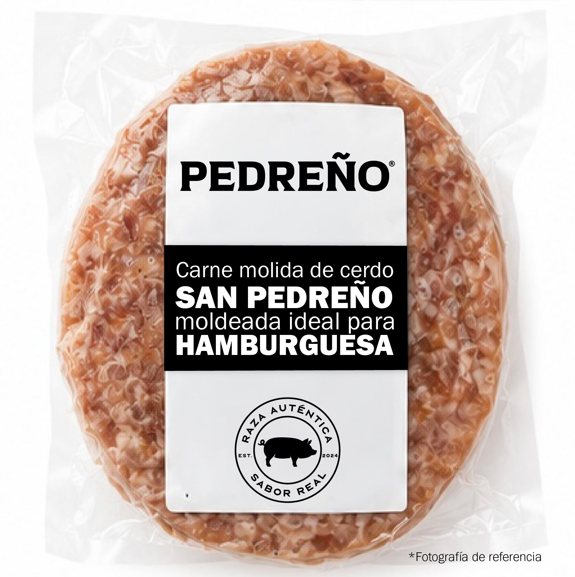 CARNE HAMBURGUESA DE CERDO PREMIUM PEDREÑO 150G X 4 UND